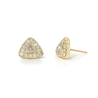 Pavé Halo Diamond Trillion Studs Yellow Gold   by Logan Hollowell Jewelry