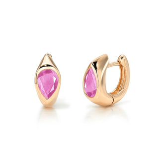 Pink Sapphire Reverse Pear Huggies Rose Gold by Logan Hollowell Jewelry