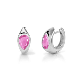 Pink Sapphire Reverse Pear Huggies White Gold by Logan Hollowell Jewelry