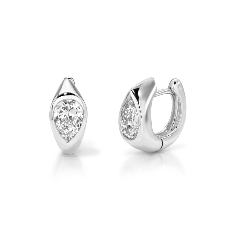 Diamond Reverse Pear Huggies 14k White Gold by Logan Hollowell Jewelry