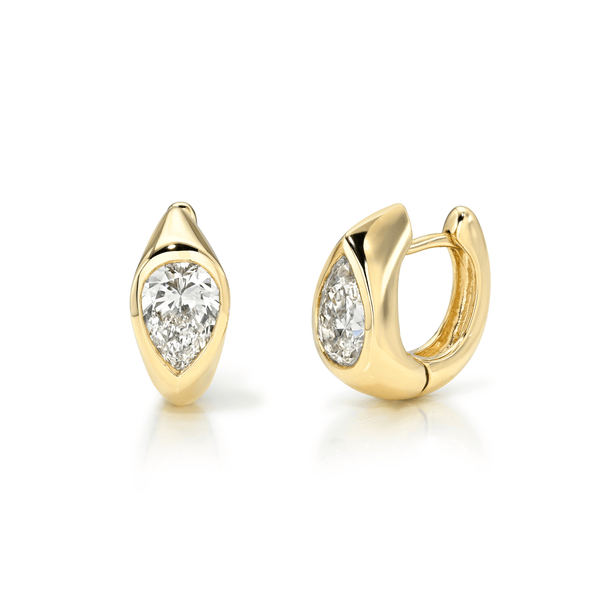 Diamond Reverse Pear Huggies Yellow Gold Pair by Logan Hollowell Jewelry