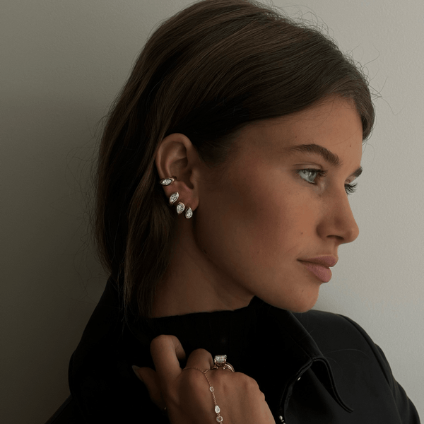 Diamond Reverse Pear Huggies by Logan Hollowell Jewelry