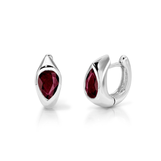 Ruby Reverse Pear Hoops White Gold   by Logan Hollowell Jewelry