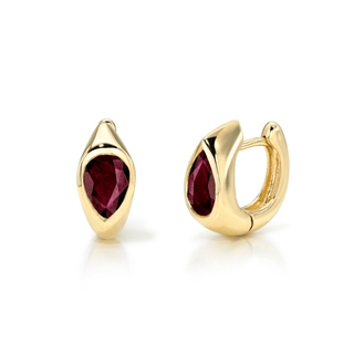 Ruby Reverse Pear Hoops Yellow Gold   by Logan Hollowell Jewelry