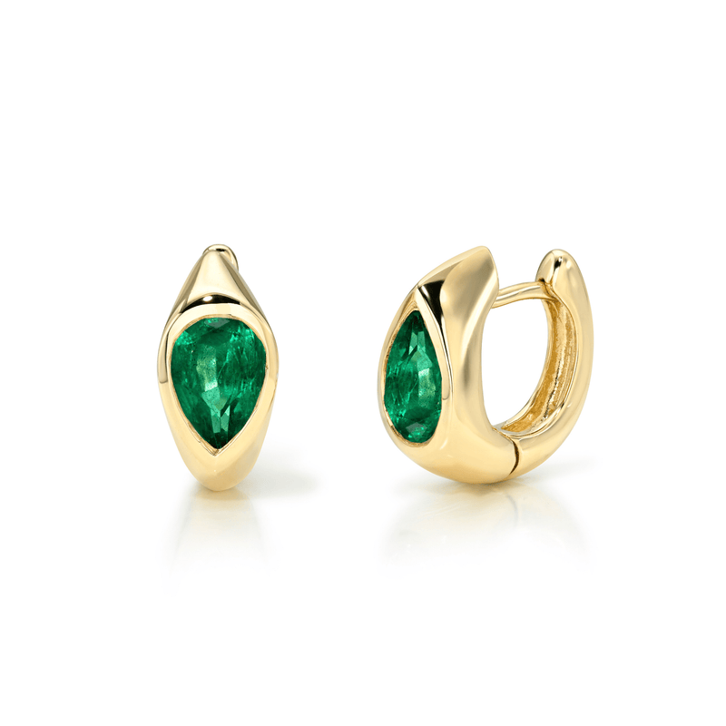 Emerald Reverse Pear Huggie Yellow Gold by Logan Hollowell Jewelry