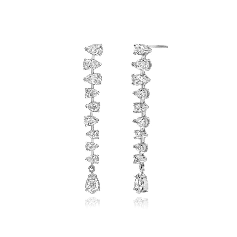 The Reverse Water Drop Tennis Earrings White Gold Pair by Logan Hollowell Jewelry