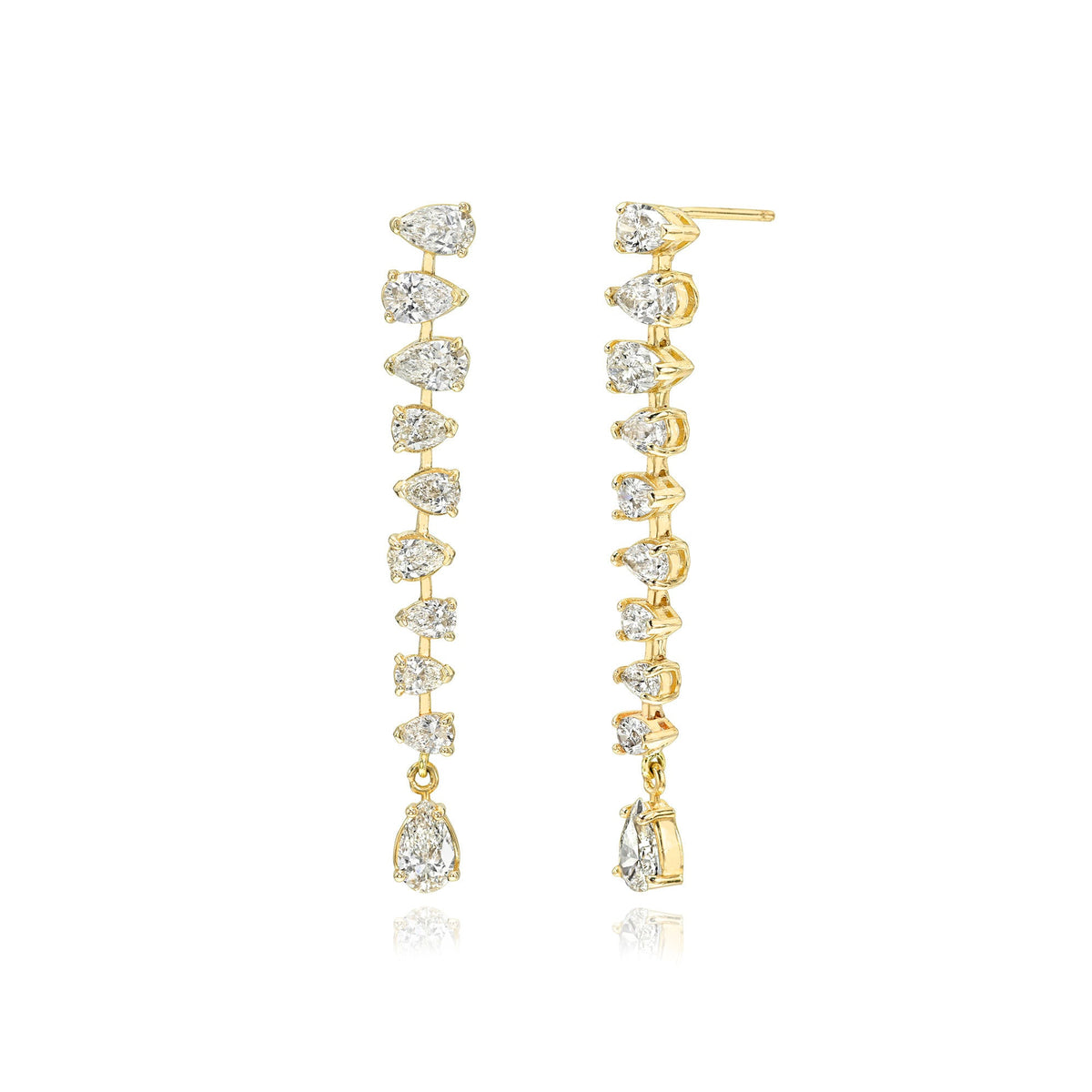 The Reverse Water Drop Tennis Earrings Yellow Gold Pair by Logan Hollowell Jewelry