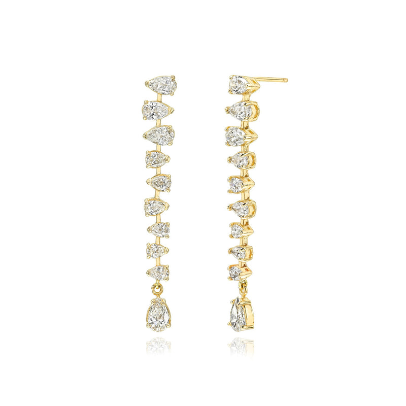 The Reverse Water Drop Tennis Earrings Yellow Gold Pair by Logan Hollowell Jewelry