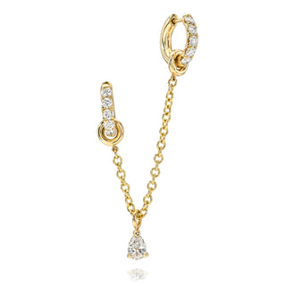 Double Pavé Chain Hoop Earring with Pear Drop Diamond | Ready to Ship Yellow Gold by Logan Hollowell Jewelry