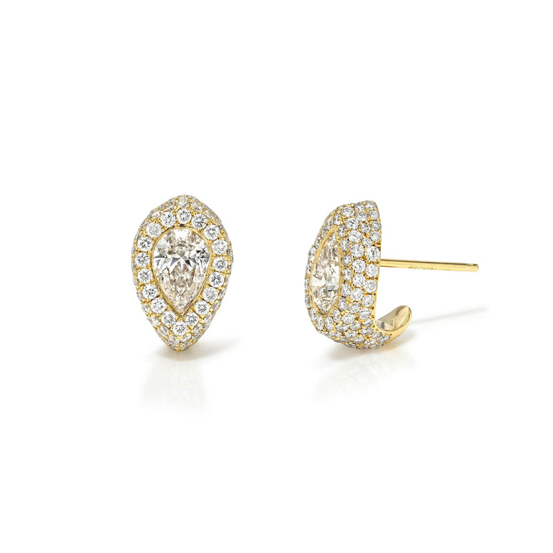 18K Reverse Water Drop Pavé Diamond Stuggies Yellow Gold by Logan Hollowell Jewelry