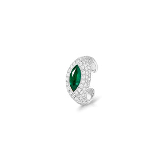 Pavé Marquise Emerald Ear Cuff White Gold by Logan Hollowell Jewelry