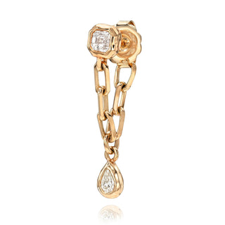 Asscher Diamond River and Pear Diamond Drop Chain Earring Rose Gold by Logan Hollowell Jewelry