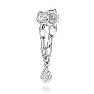 Asscher Diamond River and Pear Diamond Drop Chain Earring White Gold by Logan Hollowell Jewelry