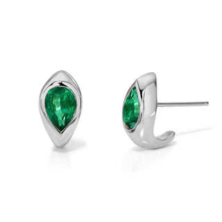 Emerald Reverse Pear Stuggies White Gold Pair by Logan Hollowell Jewelry