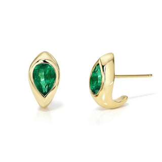 Emerald Reverse Pear Stuggies Yellow Gold Pair by Logan Hollowell Jewelry