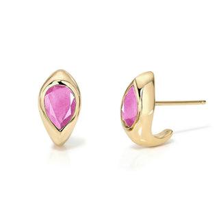 Pink Sapphire Reverse Pear Stuggies Yellow Gold Pair by Logan Hollowell Jewelry