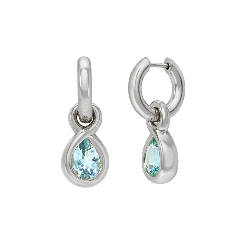 Enigma Aquamarine Water Drop Earrings White Gold by Logan Hollowell Jewelry
