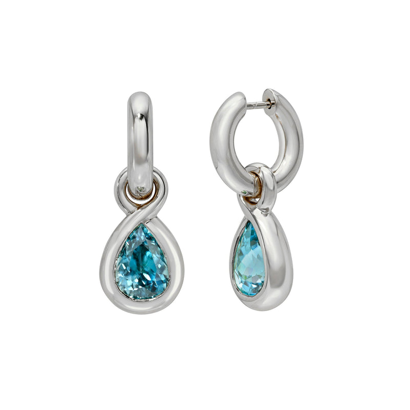 Enigma Blue Zircon Water Drop Earrings White Gold by Logan Hollowell Jewelry