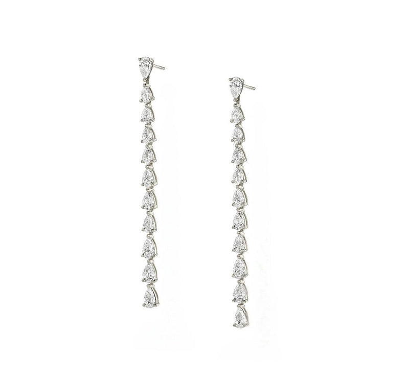 Water Drop Diamond Waterfall Earrings White Gold Pair by Logan Hollowell Jewelry