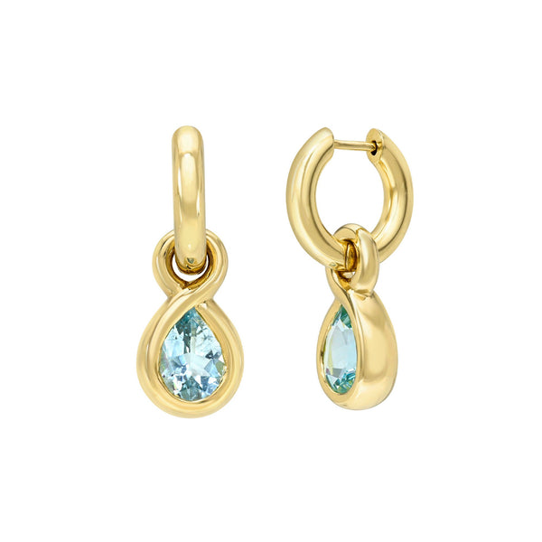 Enigma Water Drop Aquamarine Earrings Yellow Gold by Logan Hollowell Jewelry