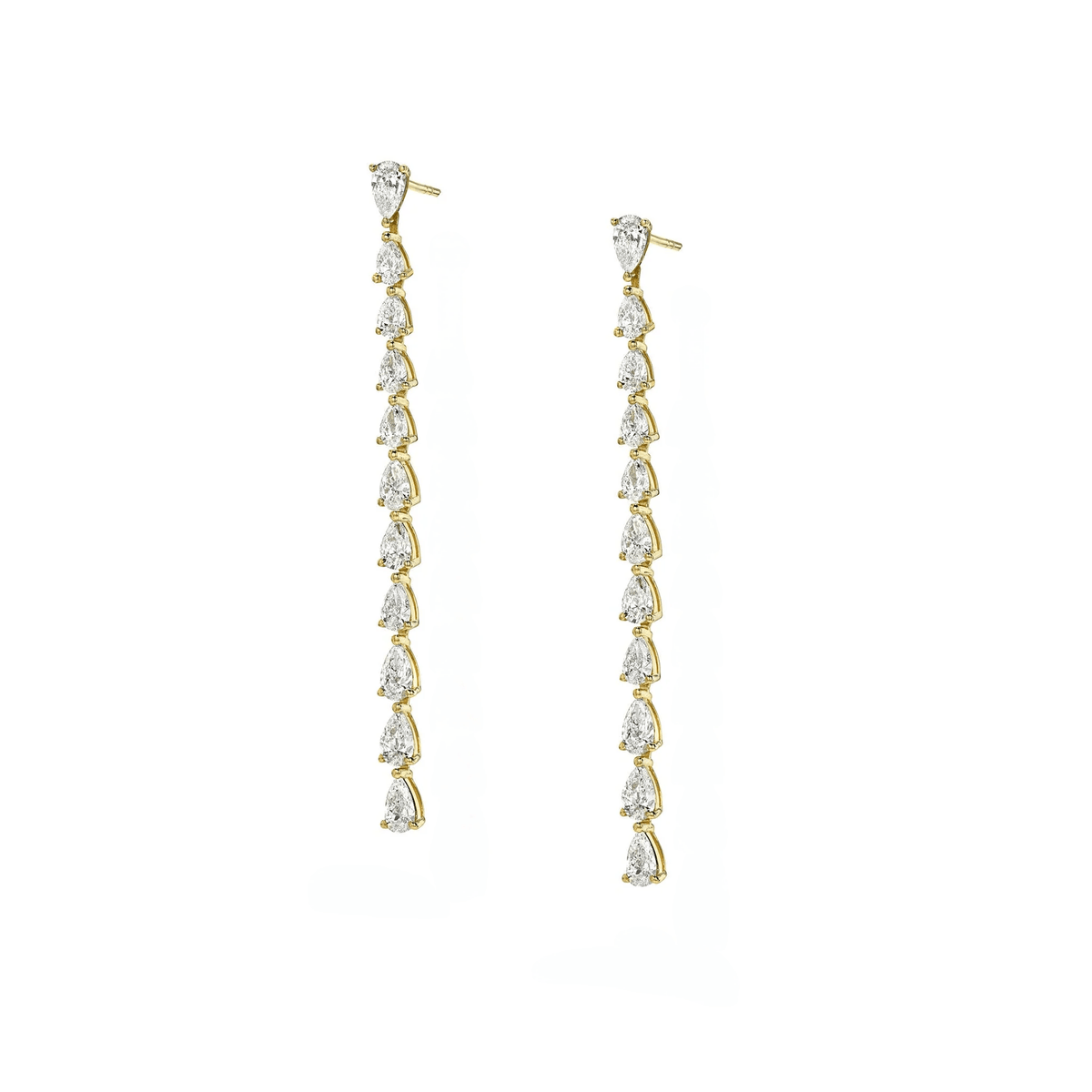 Water Drop Diamond Waterfall Earrings Yellow Gold Pair by Logan Hollowell Jewelry