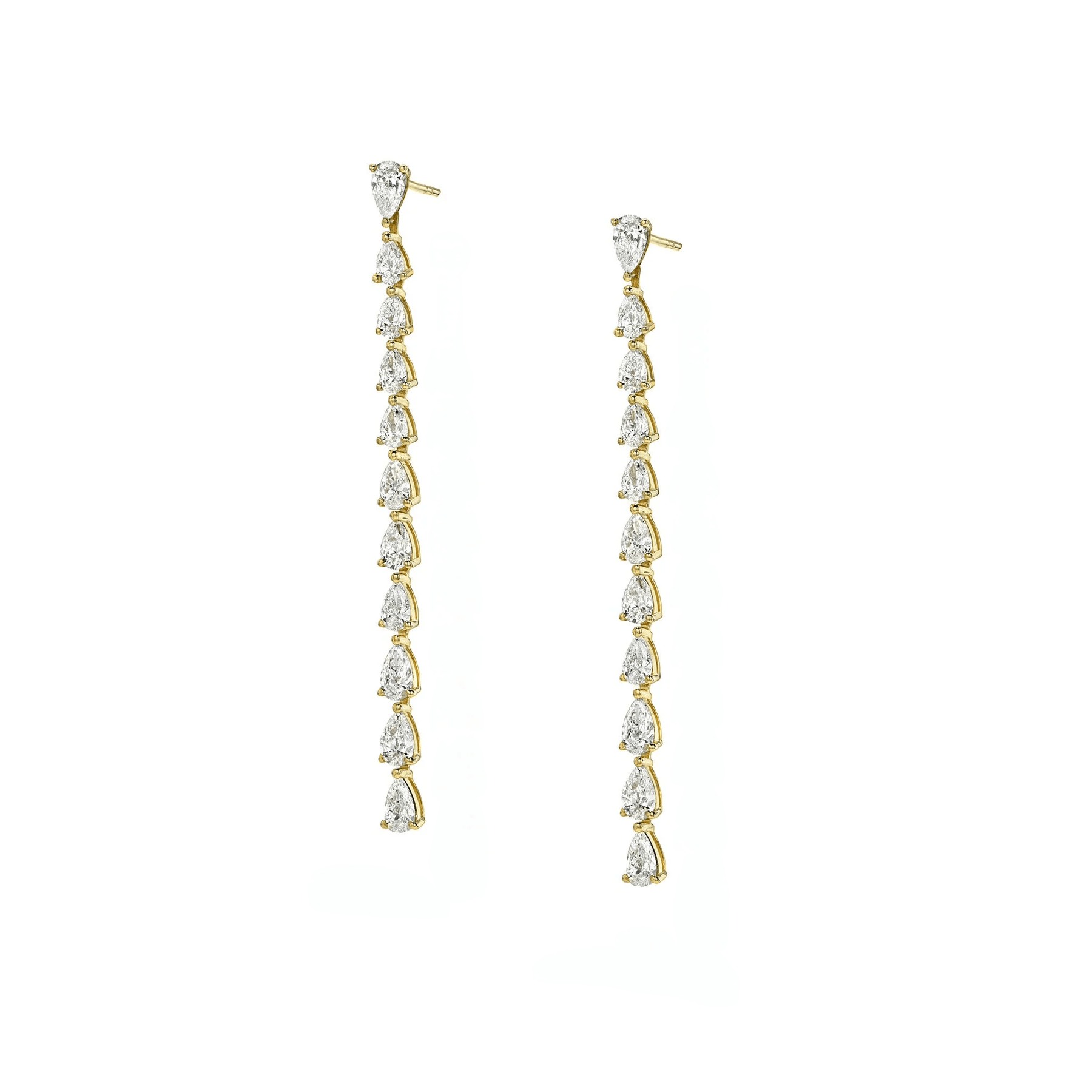 Water Drop Diamond Waterfall Earrings Yellow Gold Pair by Logan Hollowell Jewelry