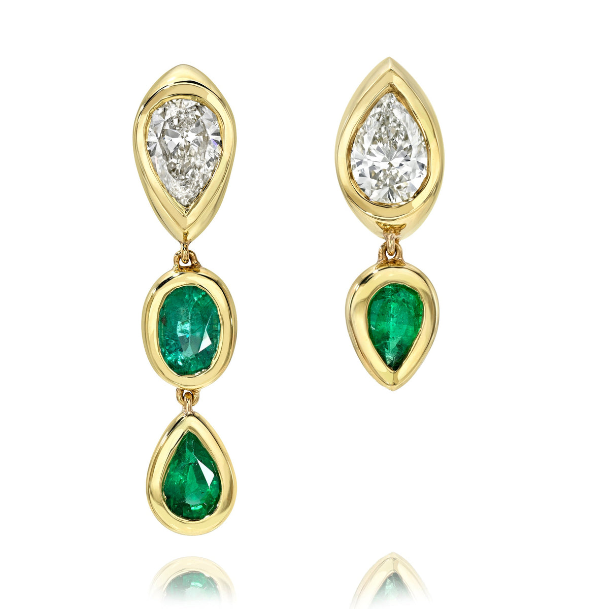 Stuggie Drop Earrings with Emerald and Diamond Yellow Gold by Logan Hollowell Jewelry