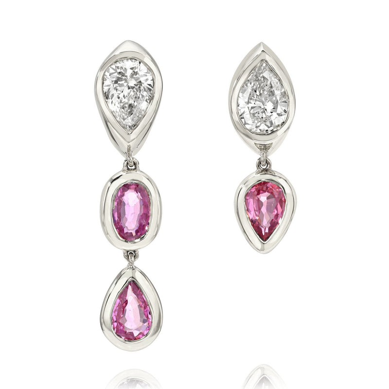 Stuggie Drop Earrings with Pink Sapphire and Diamond by Logan Hollowell Jewelry