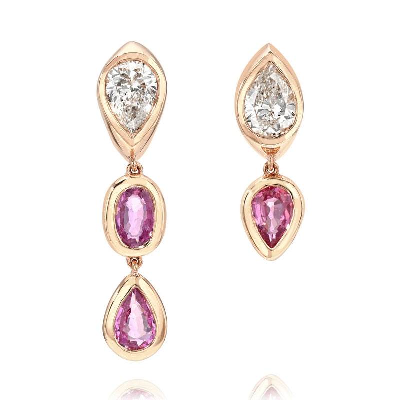 Stuggie Drop Earrings with Pink Sapphire and Diamond by Logan Hollowell Jewelry