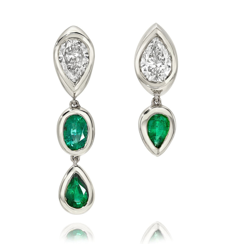Stuggie Drop Earrings with Emerald and Diamond | Ready to Ship (LAB) by Logan Hollowell Jewelry