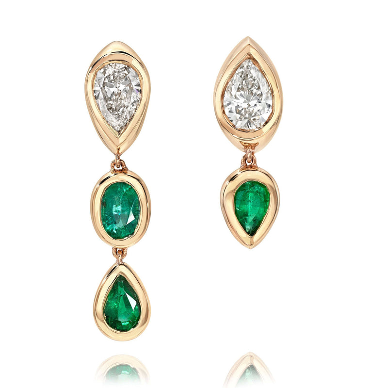 Stuggie Drop Earrings with Emerald and Diamond | Ready to Ship (LAB) by Logan Hollowell Jewelry