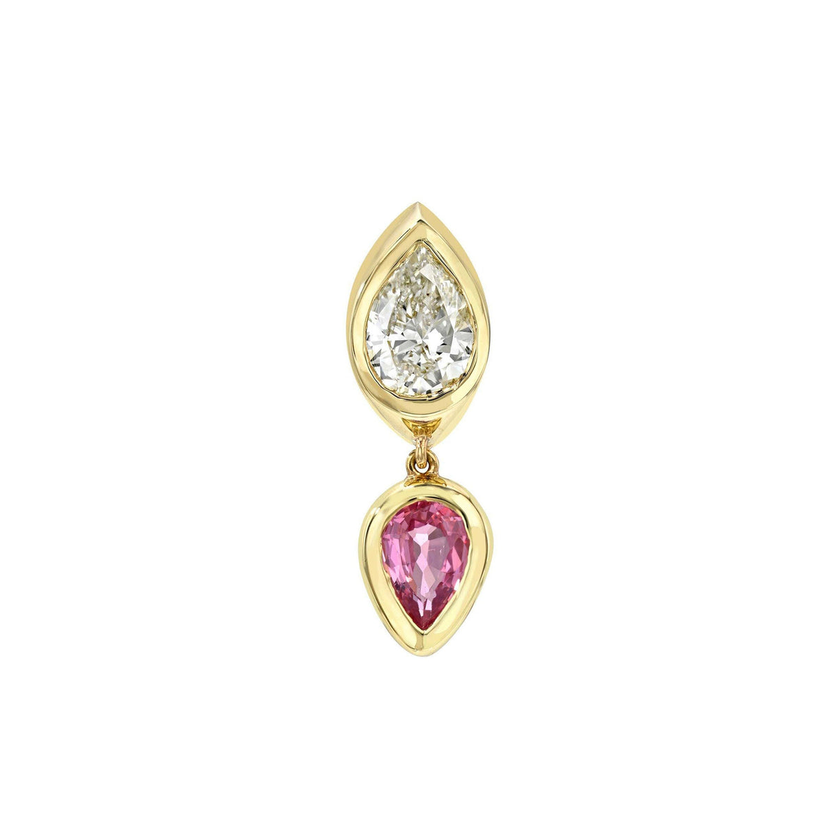 Single Stuggie with Pink Sapphire Drop Yellow Gold by Logan Hollowell Jewelry