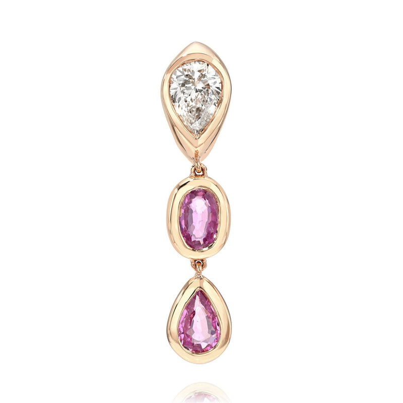 Single Stuggie with Double Drop Pink Sapphires Rose Gold by Logan Hollowell Jewelry