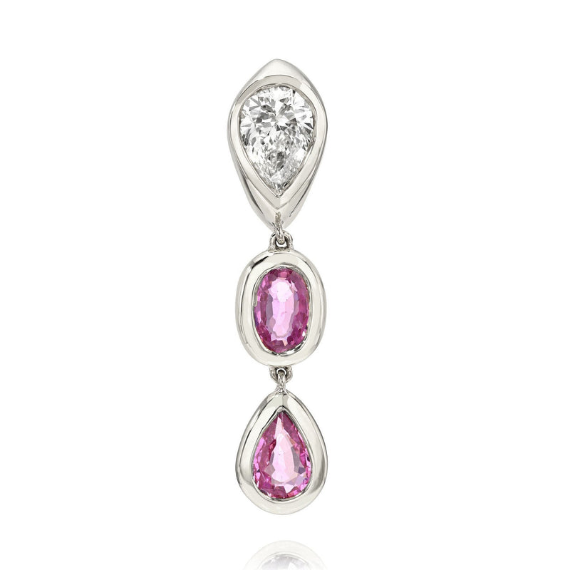 Single Stuggie with Double Drop Pink Sapphires White Gold by Logan Hollowell Jewelry