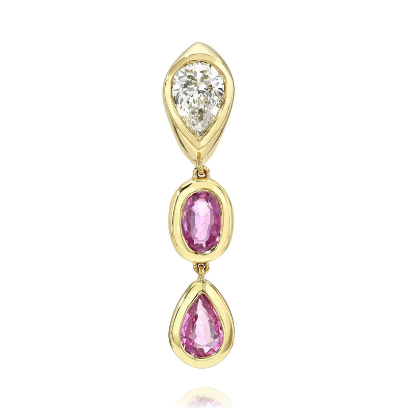 Single Stuggie with Double Drop Pink Sapphires Yellow Gold by Logan Hollowell Jewelry