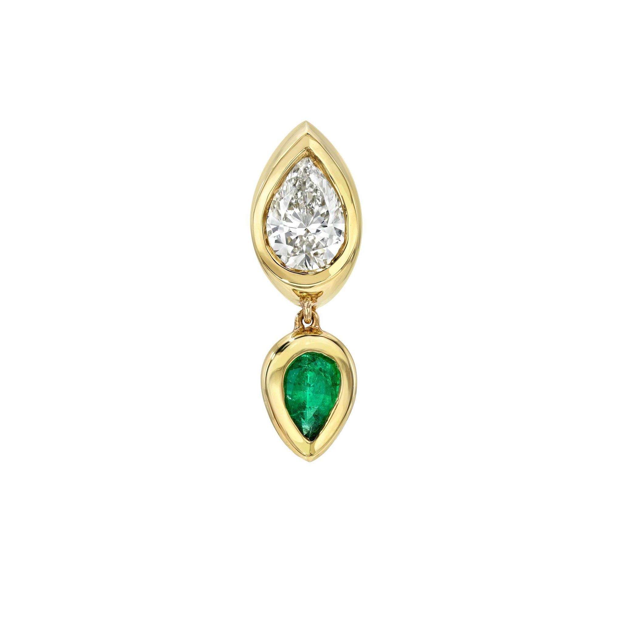 Single Stuggie with Emerald Drop Yellow Gold by Logan Hollowell Jewelry