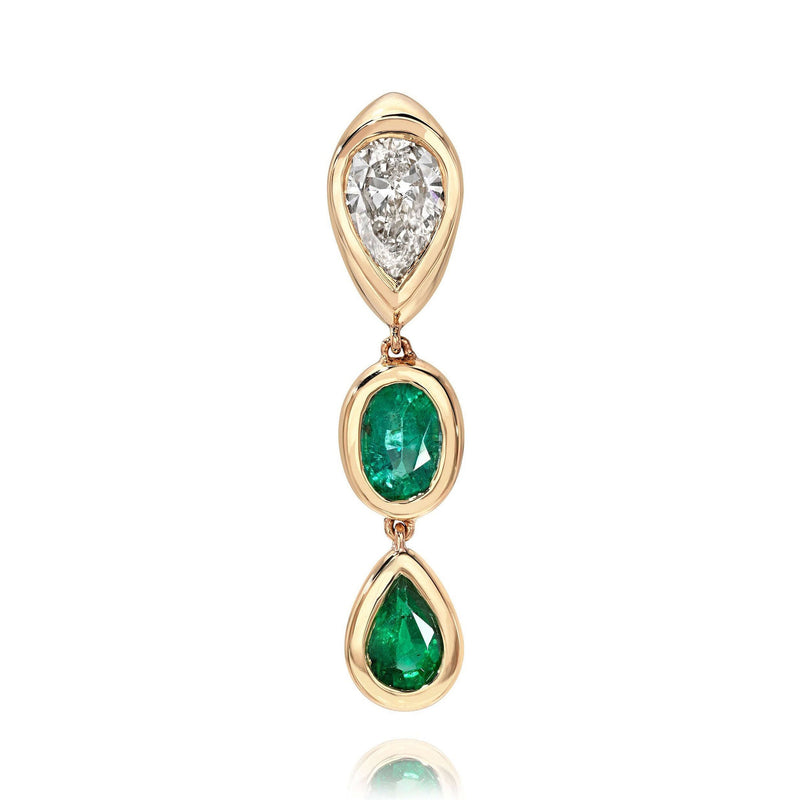 Single Stuggie with Double Drop Emeralds Rose Gold by Logan Hollowell Jewelry