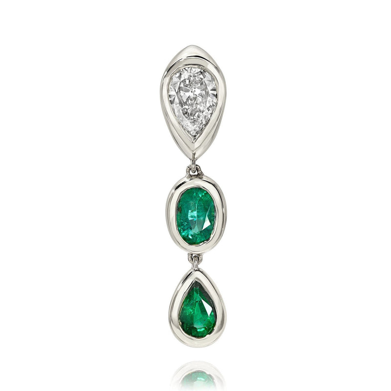 Single Stuggie with Double Drop Emeralds White Gold by Logan Hollowell Jewelry