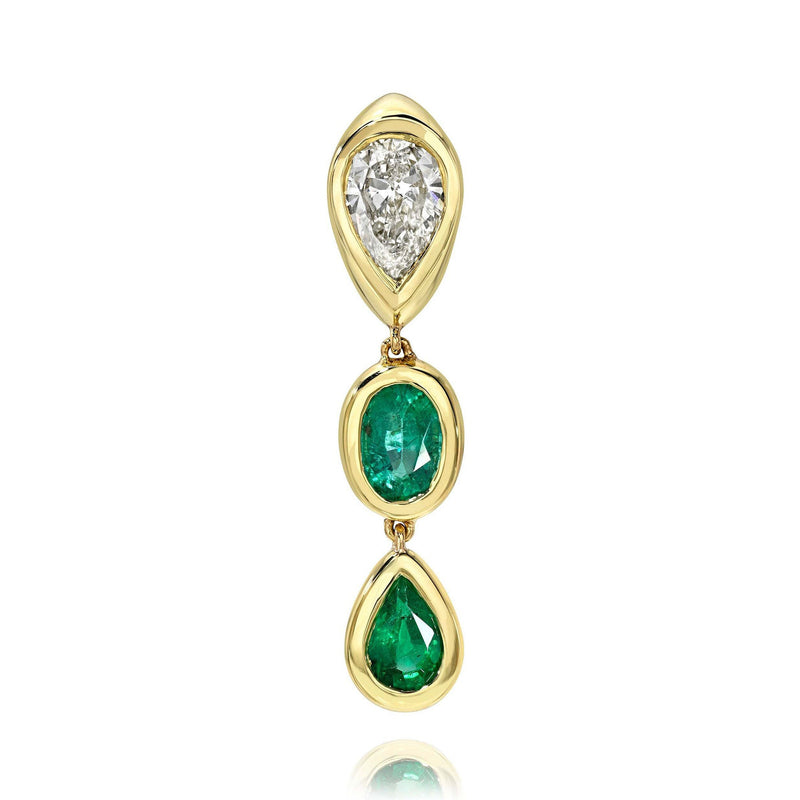 Single Stuggie with Double Drop Emeralds Yellow Gold by Logan Hollowell Jewelry
