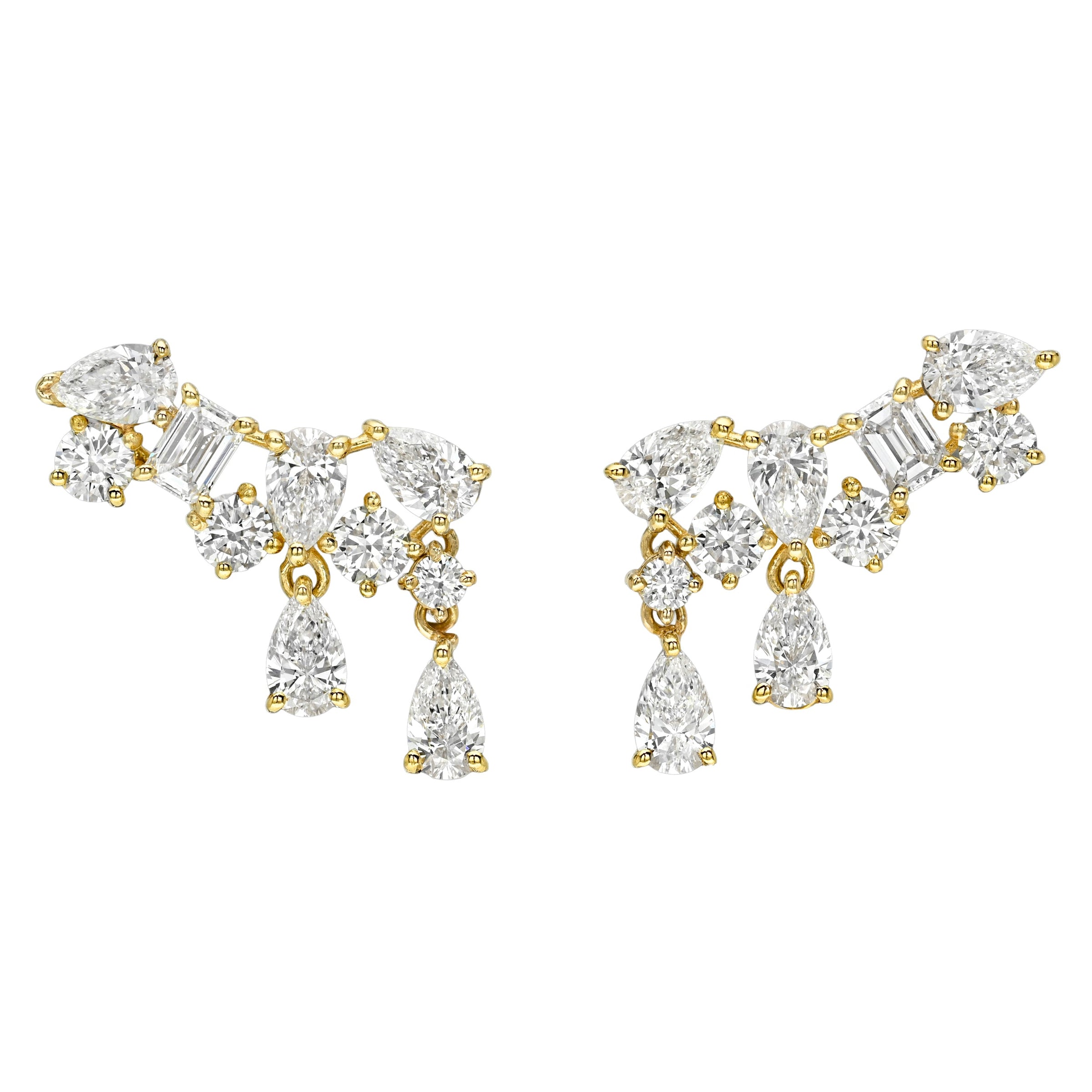 Fortuna Climber Earrings Yellow Gold Pair by Logan Hollowell Jewelry