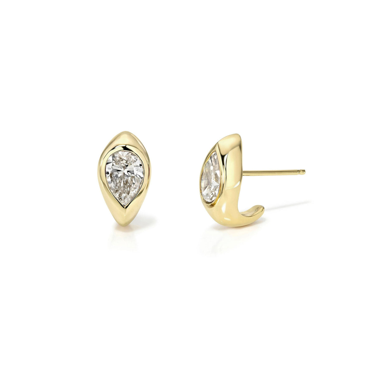 Petite Diamond Reverse Water Drop Stuggies Yellow Gold Pair by Logan Hollowell Jewelry