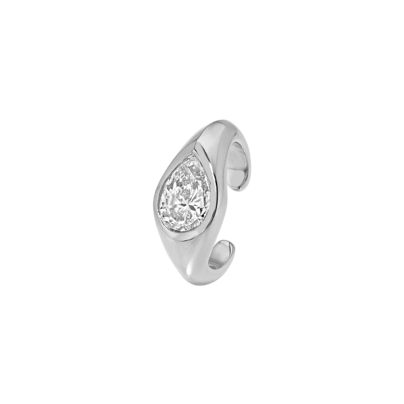 Diamond Water Drop Ear Cuff White Gold by Logan Hollowell Jewelry