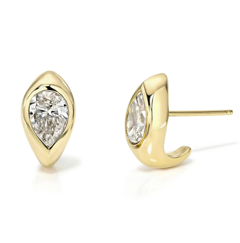 18K Large Diamond Water Drop Stuggies Yellow Gold Pair by Logan Hollowell Jewelry