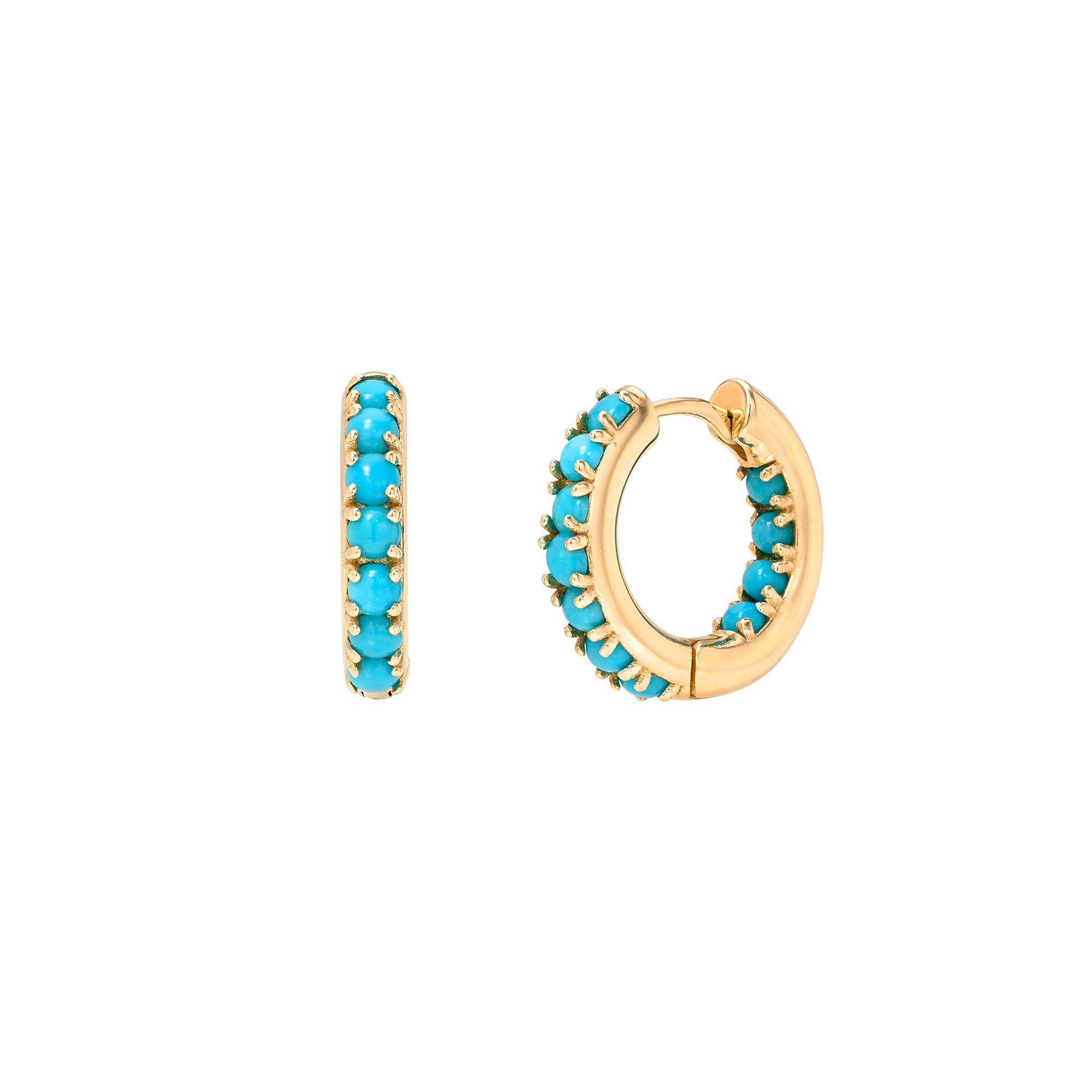 Inside Out Turquoise Hoops Yellow Gold Pair by Logan Hollowell Jewelry