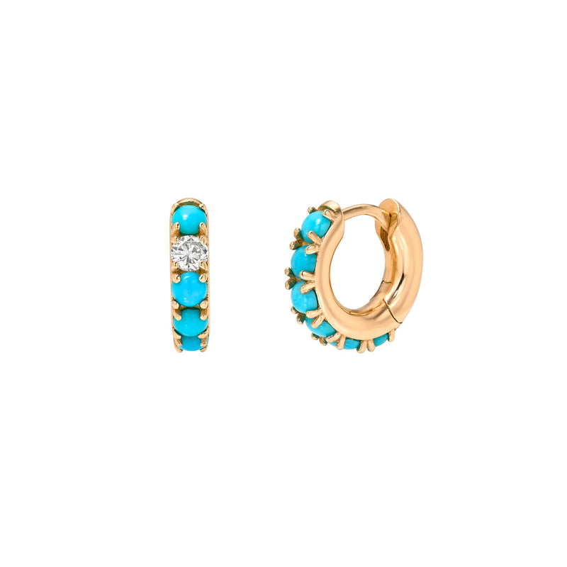 Petite Turquoise Hoops with One Diamond Rose Gold Pair by Logan Hollowell Jewelry