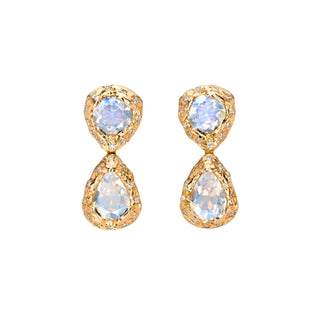 Queen Moonstone Drop Earrings with Sprinkled Diamonds Rose Gold by Logan Hollowell Jewelry