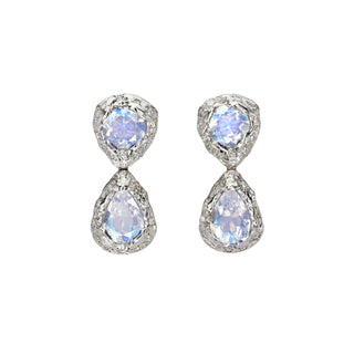 Queen Moonstone Drop Earrings with Sprinkled Diamonds White Gold by Logan Hollowell Jewelry
