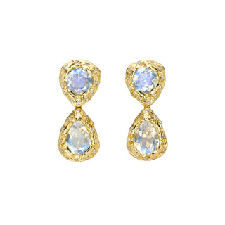 Queen Moonstone Drop Earrings with Sprinkled Diamonds Yellow Gold by Logan Hollowell Jewelry