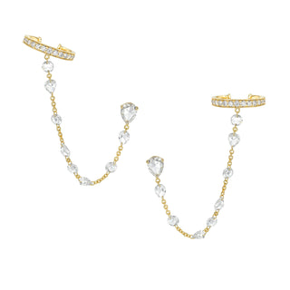 Eau de Rose Cut Iris Chain Cuff Earrings Yellow Gold Pair by Logan Hollowell Jewelry