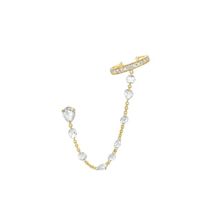 Eau de Rose Cut Iris Chain Cuff Earrings Yellow Gold Single by Logan Hollowell Jewelry